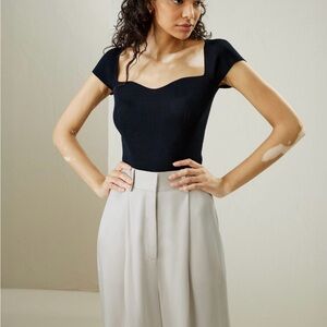 Women’s LilySilk Shirt Sweetheart Neck Ribbed Silk Knit Top Short Sleeve M